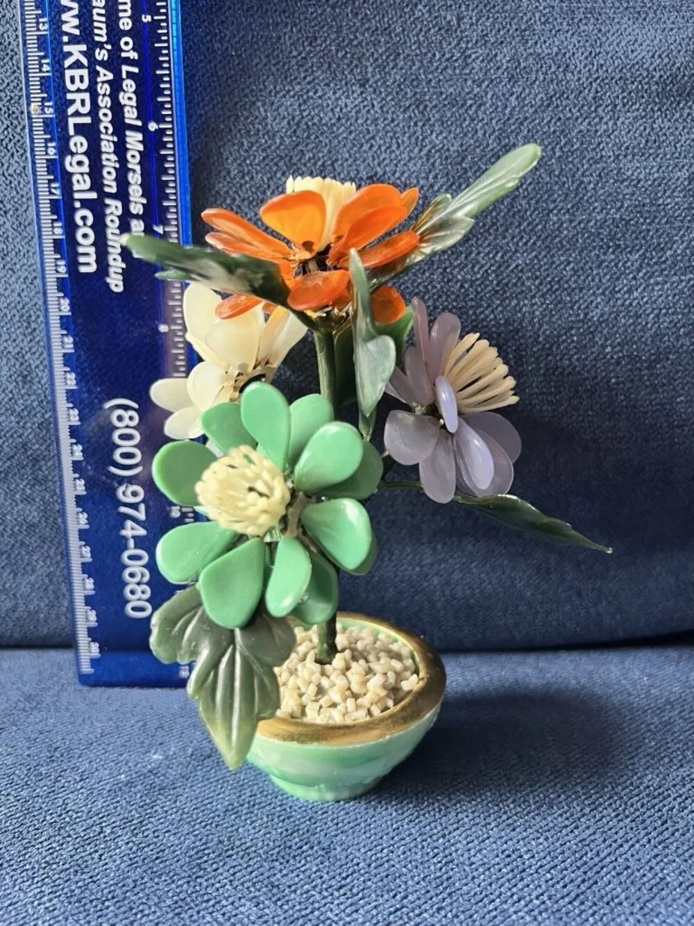 MCM LUCITE Jade Flower Tree Sculpture Acrylic Arrangement Asian Chinese Colorful